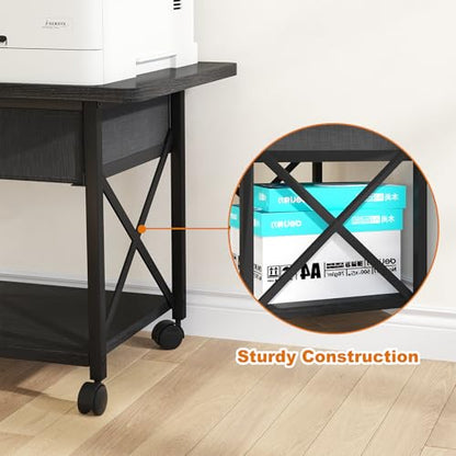 EasyCom Large Printer Stand with Fabric Storage Drawer and Locking Wheels - color: Black, size: Large