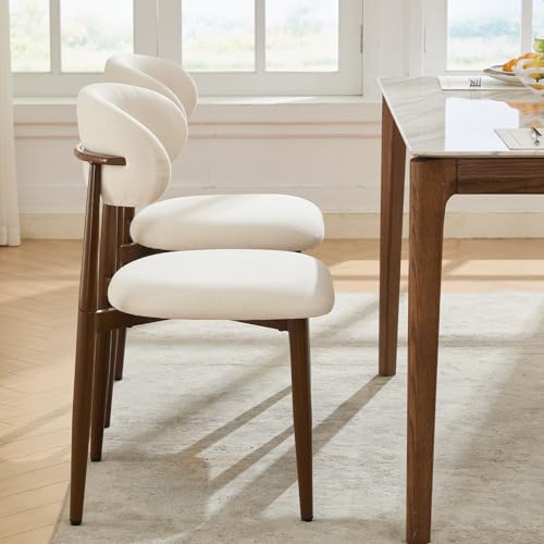 UVV Dining Chairs Set of 2, Metal Kitchen Chairs with Modern Fabric Upholstered for Dining Room, Beige - color: Beige-walnut Grain, size: Set of 2