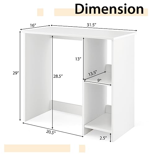 Tangkula Small White Desk with Shelves, Compact Desk for Small Space, Study Writing Table with 2 Tier Shelves, Modern Simple Style Laptop PC Table, White