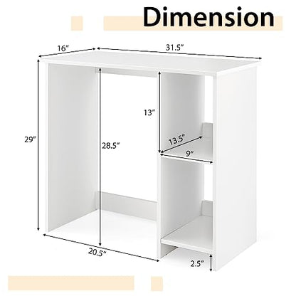 Tangkula Small White Desk with Shelves, Compact Desk for Small Space, Study Writing Table with 2 Tier Shelves, Modern Simple Style Laptop PC Table, White