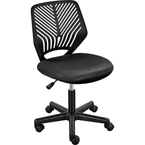 Topeakmart Armless Small Office Desk Chair, Adjustable Height Swivel, Black | Comfortable foam-padded polyester seat sets up fast with included tools and rolls smoothly at bedroom desks and study nooks. - color: Black