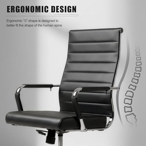 Okeysen Office Desk Chair, Ergonomic Leather Modern Conference Room Chairs, Executive Ribbed Adjustable Swivel Rolling Chair for Home Office. - color: Ribbed Black