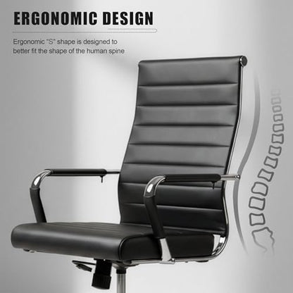 Okeysen Office Desk Chair, Ergonomic Leather Modern Conference Room Chairs, Executive Ribbed Adjustable Swivel Rolling Chair for Home Office. - color: Ribbed Black