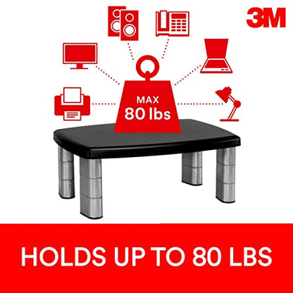 3M Adjustable Monitor Stand, Three Leg Segments, Simply Adjust Height from 1" to 5 7/8", Holds Up to 80 lbs, 11" Space Between Columns, Silver/Black (MS80B) - size: 11-Inch