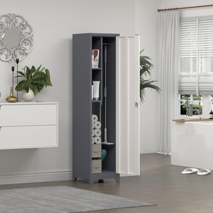 Slim Utility Cabinet, 65”H Bathroom Storage with Doors and Shelves - color: 65"h 1 Door - Grey/White