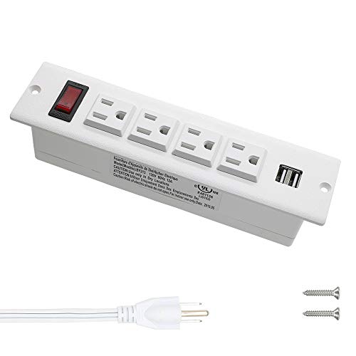 Recessed Power Strip Socket with USB Ports Mountable Desk Power Outlet Desktop Power Strip 4 AC Outlets 2 USB Ports for Conference Cabinet Sofa Countertop UL Listed - color: White, size: USB A