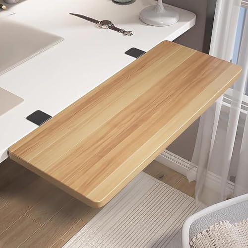 Large Wood Foldable Desk Extender Tray, Clamp-on Keyboard Shelf for Home Office & Dorm, Space-Saving Armrest Support (60x20cm, 24x8inch) Wood B 100x24cm(39x9inch)