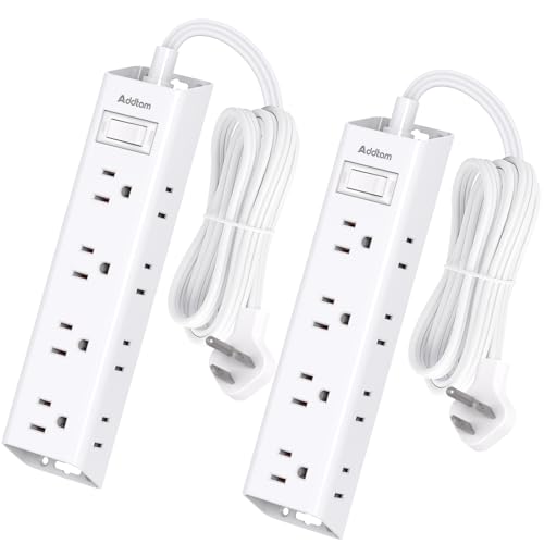 2 Pack Power Strip Surge Protector with 12 Outlets, Extension Cord 5FT | Ultra Thin Flat Wall Plug, 3-Side Wide Spaced Outlet Extender, 1050J, Wall Mount Desk Charging Station for Home Office Dorm - color: White, size: 5 Ft(2 Pack)