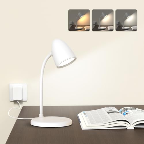 LED Desk Lamp for Home Office,Dimmable Table Lamp 3 Light Colors | Reading Light for Bedside Small Desk Lamp for College Dorm Room,Bedroom Desk Light,White - color: L33-White