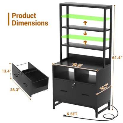 Homieasy File Cabinet with Charging Station, Vertical Filing Cabinet, Black - color: Black