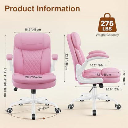 Office Desk Chair, Pink Ergonomic Computer Chair with Dual-Layer Support - color: Pink