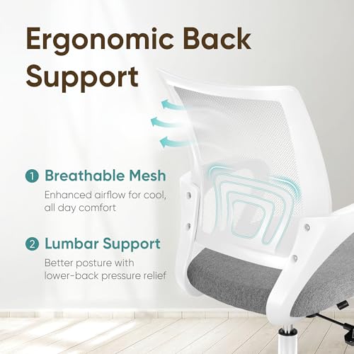 ETONEX Office Chair with Ergonomic Mid Back Cushion Lumbar Support Adjustable Swivel Rolling Computer Gaming Desk Chair Comfy Mesh Seat Wheels Home Executive Use (1, Grey) - color: Grey