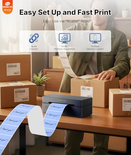 Rongta Bluetooth Thermal Shipping Label Printer, Wireless 4x6 Label Printer for Shipping Packages&Small Business, Compatible Windows/Mac/Android/iOS, RP425