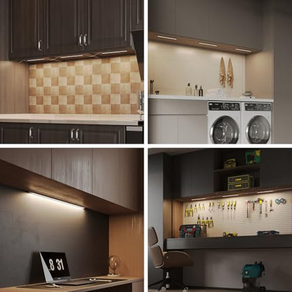 LUMILAND 3 Pcs 12-inch Led Under Cabinet Lighting Plug-in with Hand Wave, Dimmable 6000K Cold White Under Counter Lights Linkable with Memory Function for Kitchen - size: 3 Pack