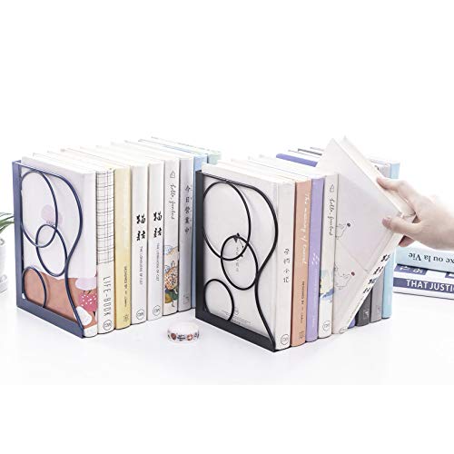 Adjustable Bookends Metal Book Ends for Heavy Book Holder | Heavy Duty, Desktop Book Organizer, Binder Holder, Nonskid Book End for Bookshelf, - color: Black-round