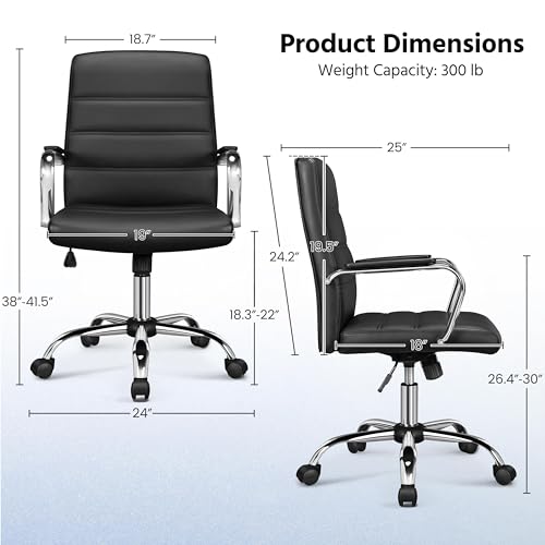 Yaheetech Black Office Chair PU Leather Swivel Rocking Desk Seat with Arms | Foam-padded channel-stitched PU leather back supports desk hours; chrome frame rocks, adjusts in height, rolls on casters. - color: Black