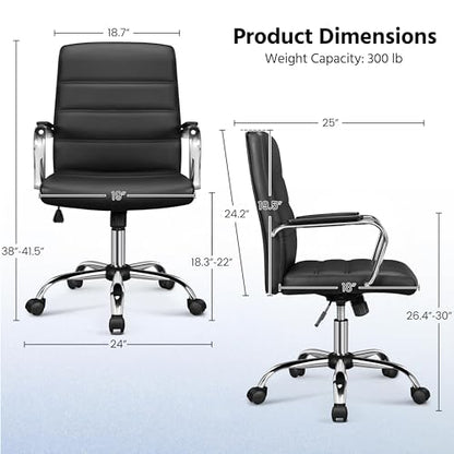 Yaheetech Black Office Chair PU Leather Swivel Rocking Desk Seat with Arms | Foam-padded channel-stitched PU leather back supports desk hours; chrome frame rocks, adjusts in height, rolls on casters. - color: Black