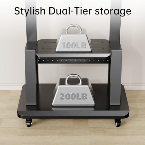 Mobile TV Stand on Wheels for 32-75 Inch TVs | with Perforated Panel Storage&Shelf, Height Adjustable Heavy-Duty Holds up to 180lbs,Max VESA 600 * 400mm - color: All Black