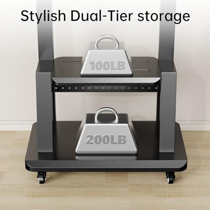 Mobile TV Stand on Wheels for 32-75 Inch TVs | with Perforated Panel Storage&Shelf, Height Adjustable Heavy-Duty Holds up to 180lbs,Max VESA 600 * 400mm - color: All Black