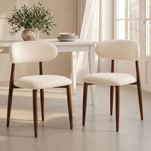 UVV Dining Chairs Set of 2, Metal Kitchen Chairs with Modern Fabric Upholstered for Dining Room, Beige - color: Beige-walnut Grain, size: Set of 2