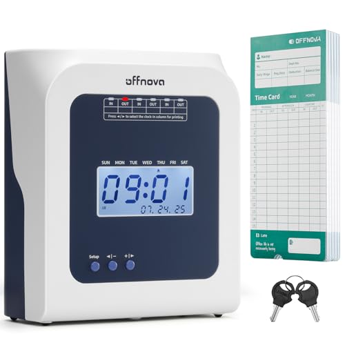OFFNOVA Thermal Time Clock for Employees Small Business, No Ink Ribbons or Network Needed, in/Out Time Attendance Machine with 50 Time Cards, White - size: 02WTA
