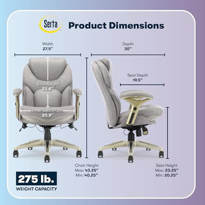 Serta Ergonomic Executive Office Chair Motion Technology Adjustable Mid Back Design with Lumbar Support, Light Gray Fabric - color: Light Gray Fabric