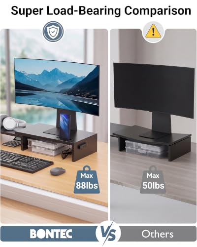 BONTEC Dual Monitor Stand Riser, Adjustable Length & Swivel Angle, Black - color: Black, size: 42.5 in