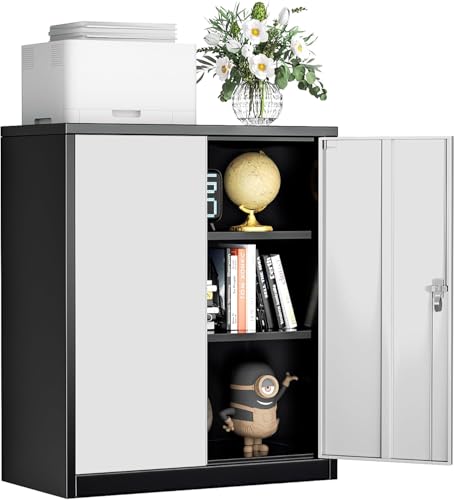 Metal Garage Storage Cabinet, 36" Locking Counter Cabinet with 2 Locking Doors and 2 Adjustable Shelves, Small Steel Cabinet for for Home Office, Gym, School(New Grey) - color: New Grey, size: 36" High