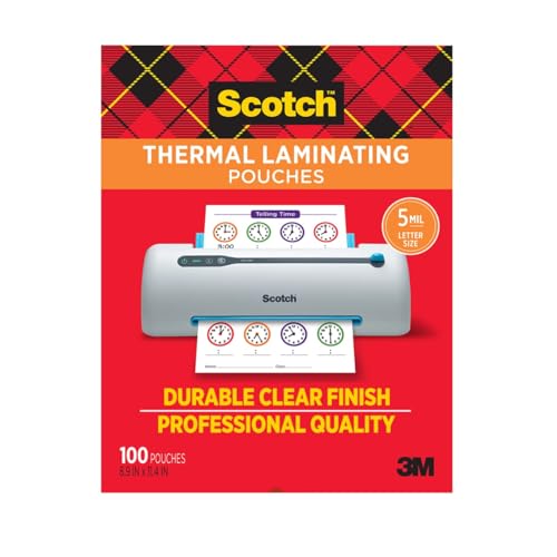 Scotch Thermal Laminating Pouches, 100 Count, Clear, 5 mil., Laminate Business Cards, Banners and Essays, Ideal Office or School Supplies, Fits Letter Sized (8.9 in. × 11.4 in.) Paper - size: 100-Pack