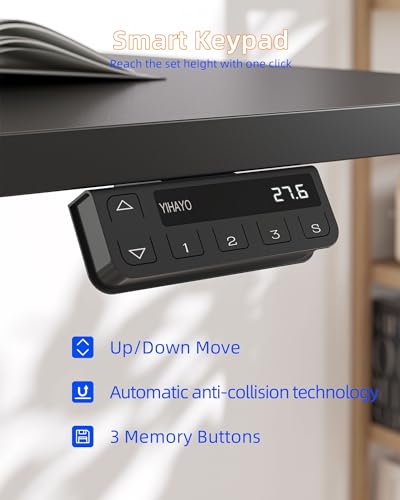 YIHAYO Electric Standing Desk, 48 x 24 Inches Stand Up Desk with Splice Board, Adjustable Height Desk, Computer Desk for Home Office, Black Frame/Black Top - color: Black Frame/Black Top, size: 48*24 Inch
