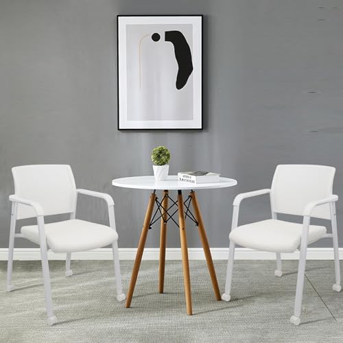 CLATINA Mesh Back Guest Reception Stacking Chair with Wheels, Waiting Room Stackable Chairs with Upholstered Leather Seat & Ergonomic Lumbar Support for Office Conference School Lobby, White, 4 Pack - size: 4pack