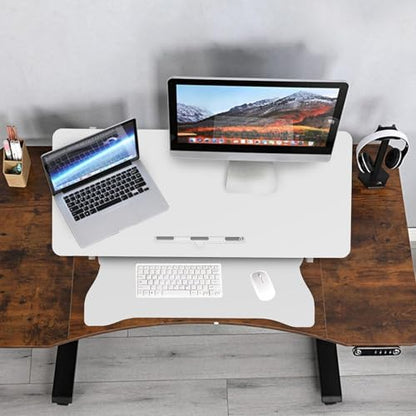 Standing Desk Converter 38 Inch, Height Adjustable Sit to Stand Workstation, Dual Monitor and Laptop Riser with Wide Keyboard Tray, Ergonomic Desk Topper for Home Office School, White - color: White