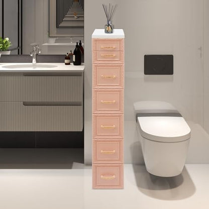 6-Drawer Narrow Storage Cabinet, Slim Rolling Cart, Mobile Plastic Cart Container with Pull Handles, Built-in Wheels, for Living Room, Kitchen, Bathroom, Office, 12.6 * 7.1 * 39.4in, Orange