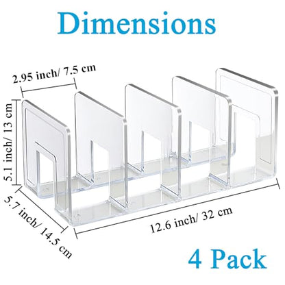 SAYEEC Acrylic File Holder, Clear File Sorter Desk File Organizer, Sturdy Desktop File Folder Organizer Rack for Envelopes Mail Letter Paper Notebook Electronics Office Supplies (4 Sections, 4 Pack) - size: 4 Pack-Clear