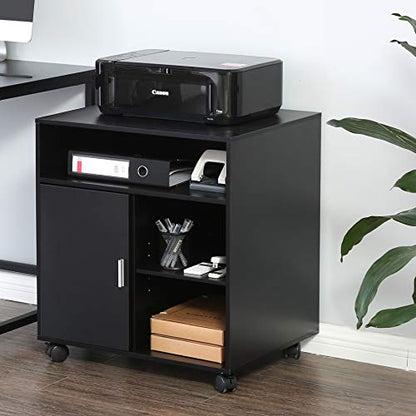FITUEYES Mobile Wood Printer Stand with Cabinet & Adjustable Shelves, Black