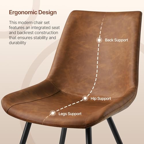 Yaheetech Dining Chairs Set of 4 Mid Century Modern Kitchen Chairs Brown | Faux Leather Upholstered Dining Room Chairs with Metal Legs and Curved Backrest, Armless Side Chairs for Kitchen Living Room - color: Brown, size: Set of 4