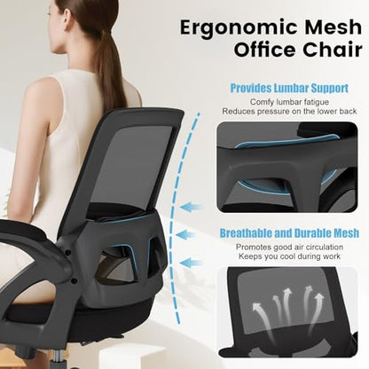 AnyGod Big and Tall Office Chair 400lbs Heavy Duty, Comfy Mesh Desk Chair | Wide Seat Computer Chair, Ideal for Heavy People, Ergonomic Design, Lumbar Support, Flip-up Armrests, Swivel Executive Chair