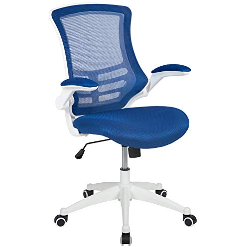 Flash Furniture Kelista Office Chair, Ergonomic, Mid-Back, White Frame, Blue Mesh with Swivel | White Frame, Mid-Back, Flip-Up Arms, Mesh Back - color: Blue Mesh/White Frame, size: Set of 1