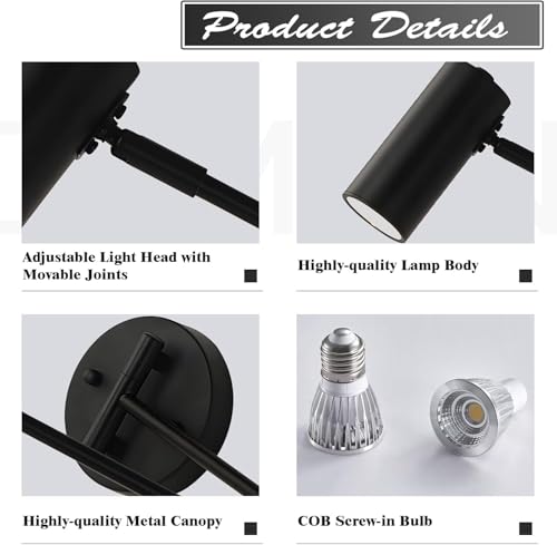 KCO Lighting Black Swing Arm Wall Sconce Farmhouse Adjustable Wall Lamp Industrial Wall Mounted Reading Light Modern Long Swing Arm Wall Lamp - color: Black-1