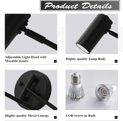 KCO Lighting Black Swing Arm Wall Sconce Farmhouse Adjustable Wall Lamp Industrial Wall Mounted Reading Light Modern Long Swing Arm Wall Lamp - color: Black-1