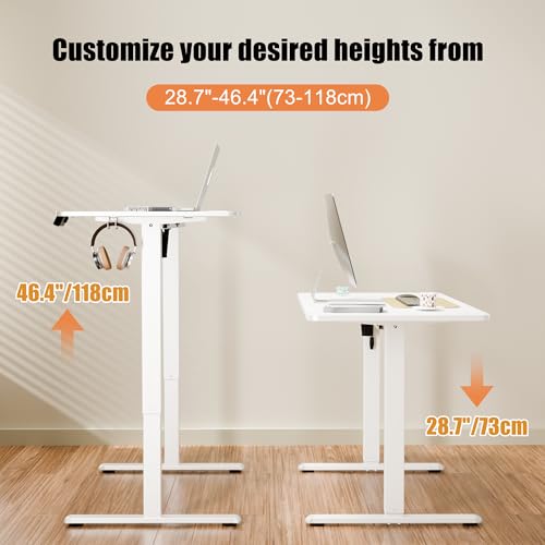 63"x24" Standing Desk, Height Adjustable Sit-Stand Office, White | Electric Adjustable Standing Desk, Sit to Stand Computer Office Desk with Splice Board, Memory Preset, Lifts 28.7''-46.5" - color: White Frame-white, size: 63-inch