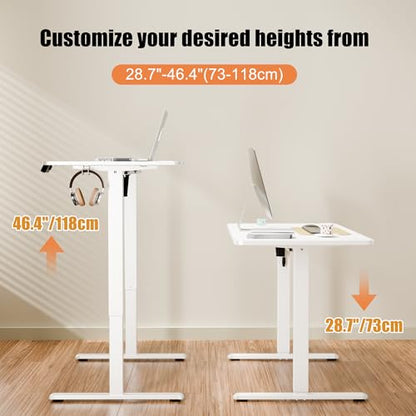 47"x24" Standing Desk, Height Adjustable Sit-Stand Office, White | Electric Adjustable Standing Desk, Sit to Stand Computer Office Desk with Splice Board, Memory Preset, Lifts 28.7''-46.5" - color: White Frame-white, size: 47.2-inch