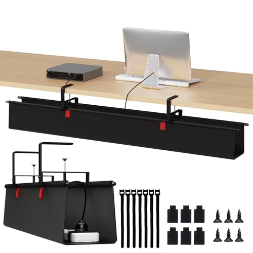 Under Desk Cable Management Tray, 48" Fabric Wire Cord Organizer, Black - color: Black, size: 48'' L