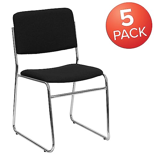 Flash Furniture Hercules Fabric Stackable Chair, Black, 5-Pack | Chrome Sled Base, Fabric Upholstery, 500 LBS. Weight Capacity - color: Black Fabric/Chrome Frame, size: Set of 5