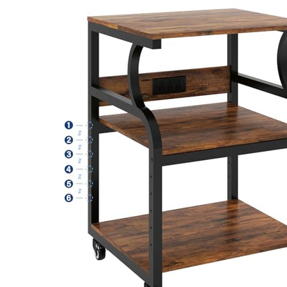 Natwind 3 Tier Large Printer Stand, 24"x20", with Charging Station,Retro - color: Retro