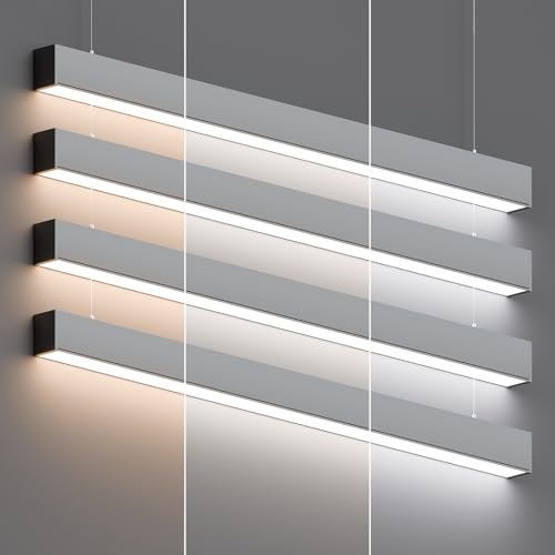 JTT 4FT LED 4Pack Linear Light,50W/40W/30W Linkable Office Light Fixture,3000K-5000K Selectable,0-10V Dimmable Architectural LED Suspension Ceiling Hanging for Shop Gray - color: Silver 4 Pack（4FT）