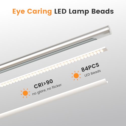 Silver LED Desk Lamp, 16" Dimmable Metal Desk Light with Base, 15W 1200LM, Adapter Included, Color & Brightness Adjustable, Modern Tall Table Lamp for Home Office Reading Study Task Laptop - color: Silver