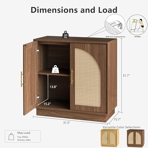 FORTUNETEC 31.7" Sideboard Buffet Cabinet with Storage, Natural Walnut,3pcs | Accent Cabinet with Arched Doors, Boho Modular Media Console, Credenza for Living Room Kitchen Dining Room Entryway - color: Natural Walnut, size: 3