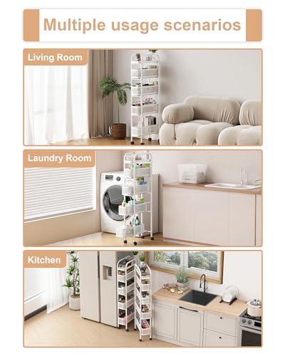 UMDONX 5-Tier Narrow Mobile Storage Cart with Pull-Out Baskets - color: White, size: 5 Tier