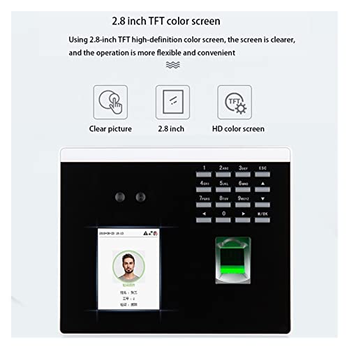 Time Clock, WiFi USB TCP/IP Dynamic Mask Face Facial Fingerprint Recognition Time Attendance Time Clock Door Access Control System for Business, Office(Xface100-id)